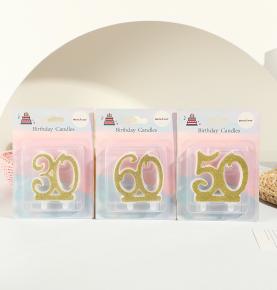 Customized Gold Glitter 30 50 60 Digital Candles Elders Birthday Cake Decoration Candles Birthday Party Scene Layout Candles